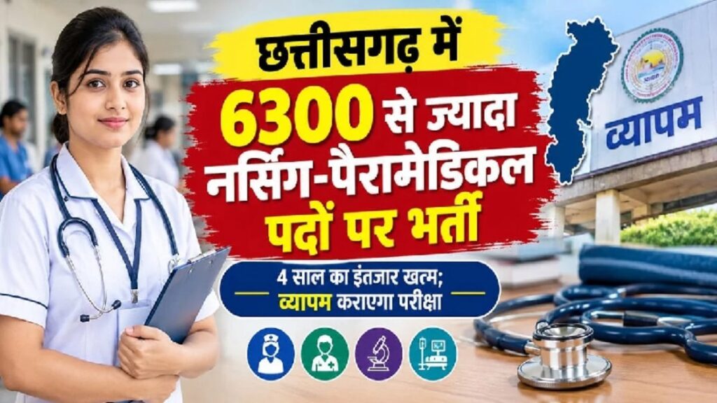 CG Nursing Paramedical Recruitment 2026: छत्तीसगढ़ में 6300+ पदों पर सरकारी भर्ती का रास्ता साफ, व्यापमं कराएगा परीक्षा